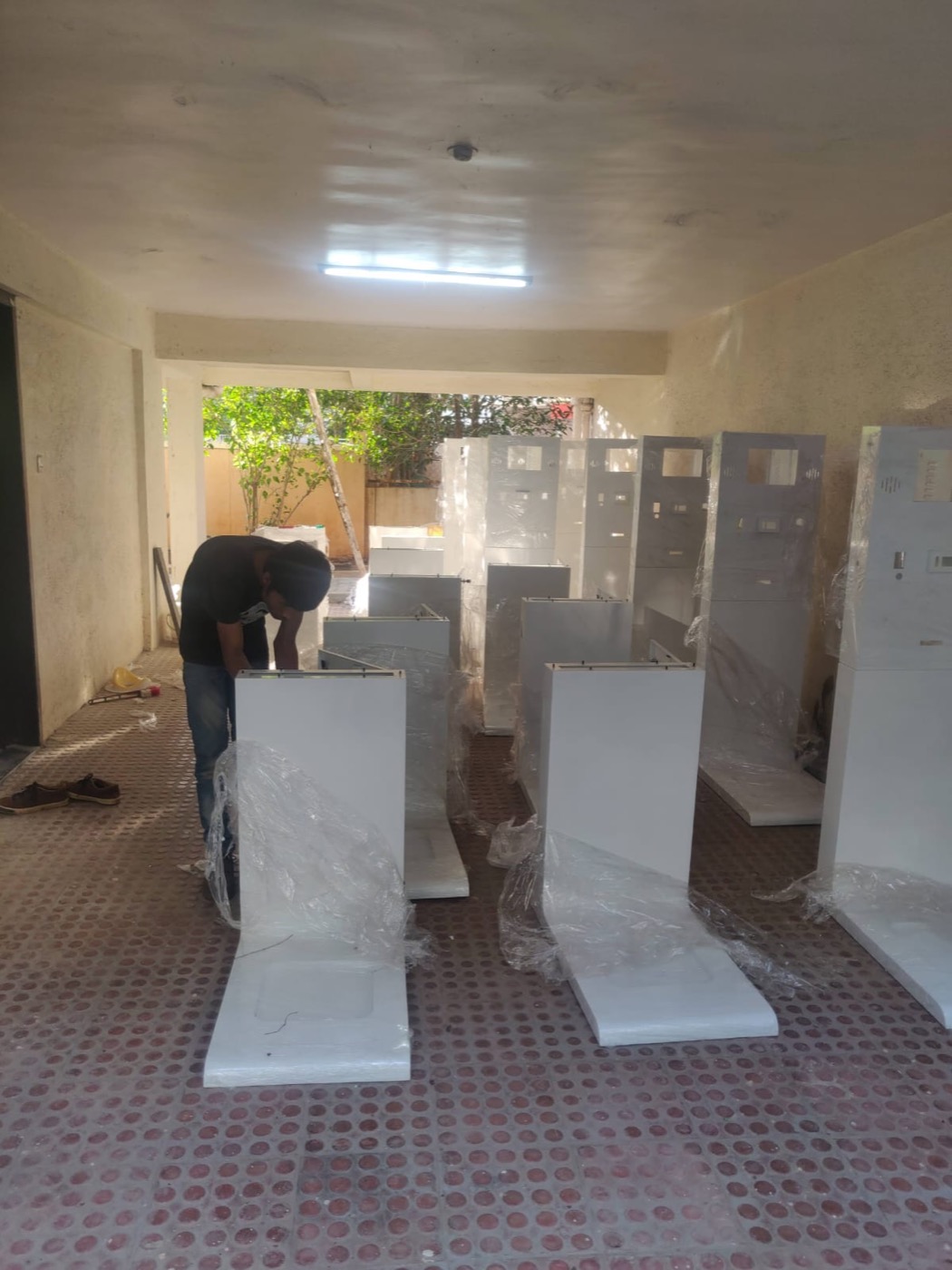 Cabinets under construction in the workshop