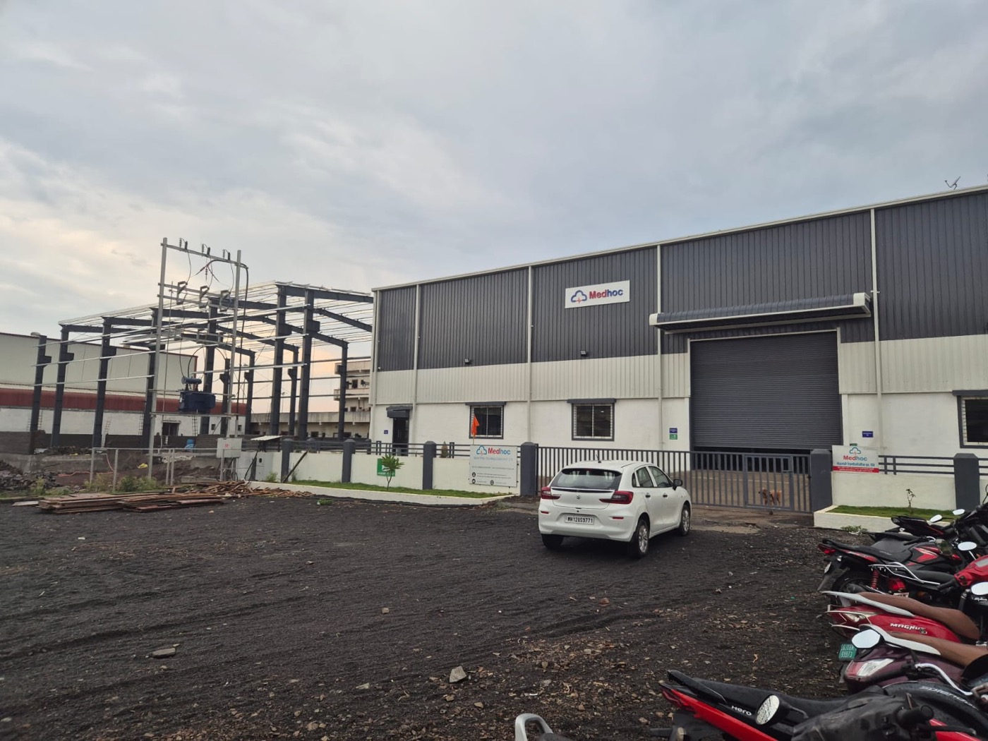 The facility exterior during construction
